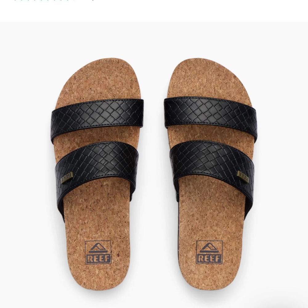 Reef Black and Brown Comfort Slides with Cork Footbed
